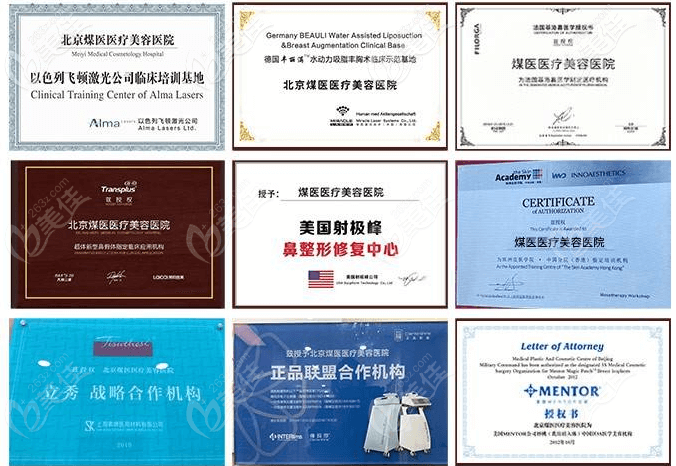 北京煤医医疗美容医院荣誉证书